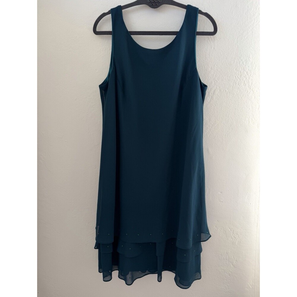 Vintage Ursula of Switzerland Teal Chiffon Dress Size 16 Made In USA